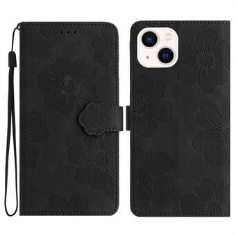 Voor iPhone 13 6.1 inch Wallet Cover PU Leather Flip Stand Telefoon Shell Bedrukt Bloem Patroon Telefoon Case
