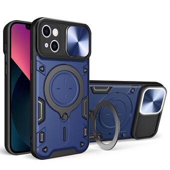 Voor iPhone 13 6,1 inch Slide Camera Guard Phone Case PC + TPU Drop-proof Cover met roterende standaard