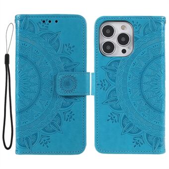 Mandala totem patroon gedrukt PU lederen portemonnee Magnetische Flip Cover met draagriem voor iPhone 13 Pro 6,1 inch
