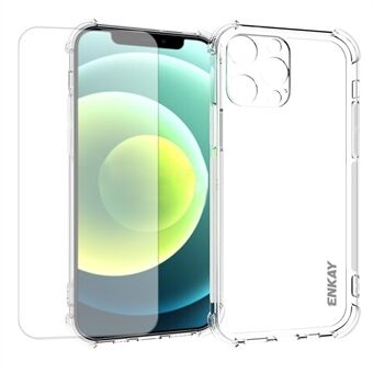 ENKAY Ultra Clear TPU Anti-Drop Cover Cover met antislipstrip aan de zijkant + film van gehard glas voor iPhone 13 Pro 6.1 inch