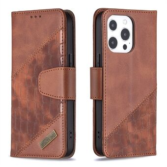 BINFEN KLEUR BF04 Verstelbare Stand Ontwerp Krokodil Textuur Lederen Splice Telefoon Protector Wallet Case voor iPhone 13 Pro 6.1 inch