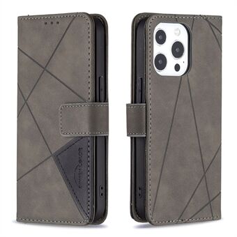 BINFEN KLEUR BF05 Folio Flip Wallet Design Lederen Stand Beschermhoes met Geometrische Opdruk voor iPhone 13 Pro 6.1 inch