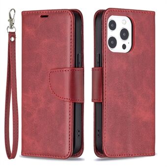 Effen kleur PU lederen portemonnee mobiele telefoon case Shell met Stand voor iPhone 13 Pro - Rood