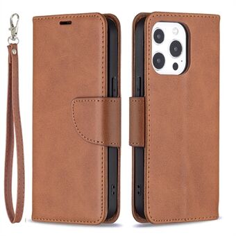 Effen kleur PU lederen portemonnee mobiele telefoon case Shell met Stand voor iPhone 13 Pro - Bruin