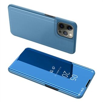 Galvaniseren spiegelend oppervlak lederen telefoonhoes Stand shell met kijkvenster voor iPhone 13 Pro - hemelsblauw