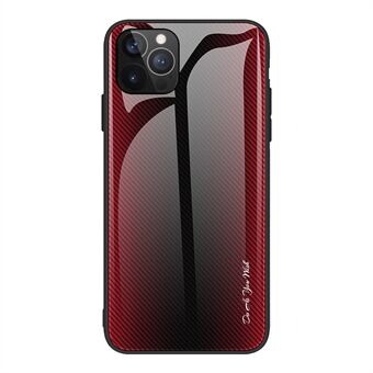 Carbon Fiber Textuur Ontwerp Gehard Glas Achterkant + TPU Edge Hybride Mobiele Telefoon Case voor iPhone 13 Pro - Rood