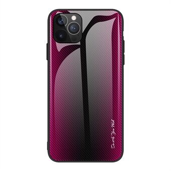 Koolstofvezeltextuurontwerp Achterkant van gehard glas + TPU- Edge Hybride mobiele telefoonhoes voor iPhone 13 Pro - roze
