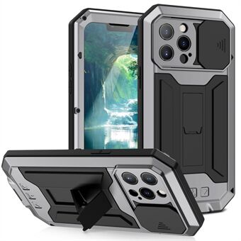 R-JUST Telefoon Protector Cover Kickstand Shell met Gehard Glas Screen Protector en Camera Slider voor iPhone 13 Pro 6.1 Inch