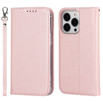 Voor iPhone 13 Pro 6.1 inch Anti-kras Telefoon Case Volledige Bescherming Zijde Textuur Lederen Portemonnee Cover met Riem: