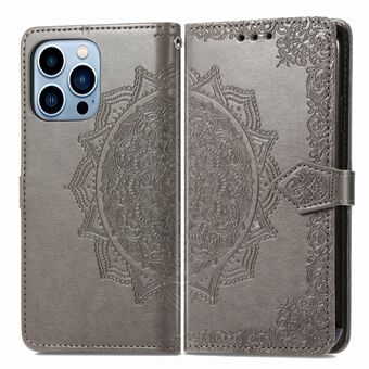 PU Stand Wallet Phone Case Beschermhoes met Mandala Floral Embossing voor iPhone 13 Pro 6.1 Inch