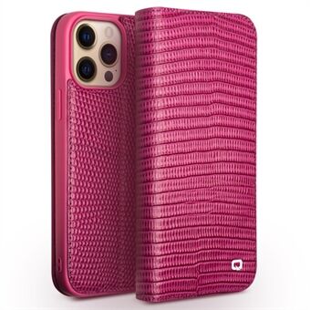 QIALINO Scratch Anti-shock Krokodil Textuur Stand Telefoon Case Toplaag Echte Lederen Telefoon Cover voor iPhone 13 Pro 6.1 Inch - Rose