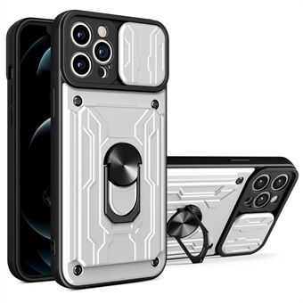 Afneembare kaartsleuf Harde pc + zachte TPU-telefoonhoes Kickstand Hybride hoes met cameraschuifhoes voor iPhone 13 Pro - wit