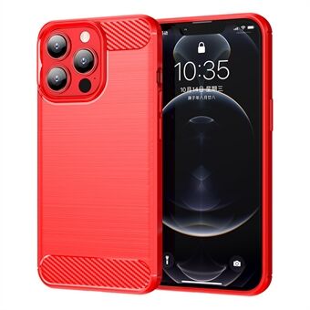 1,8 mm koolstofvezel geborstelde textuur flexibele TPU anti-drop telefoon achterkant voor iPhone 13 Pro - rood