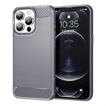1,8 mm koolstofvezel geborstelde textuur Flexibele TPU-anti-drop telefoon achterkant Cover voor iPhone 13 Pro - grijs