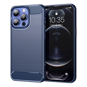 1.8mm Koolstofvezel Geborstelde Textuur Flexibele TPU Anti-drop Telefoon Achterkant Cover voor iPhone 13 Pro - Blauw