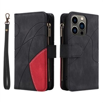 KT Multi-function Series-5 For iPhone 13 Pro 6.1 inch Phone Case Handy Strap Imprinted Curved Line Pattern Bi-color PU Leather Wallet  Cover