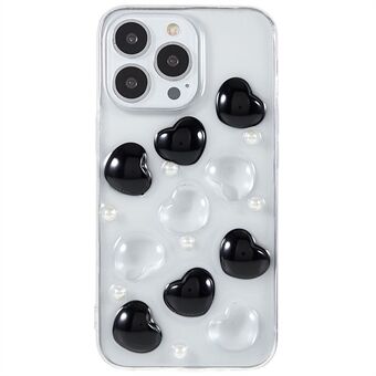 For iPhone 13 Pro 6.1 inch Shockproof Epoxy TPU Phone Case, Artificial Pearls Decoration Transparent Phone Back Shell