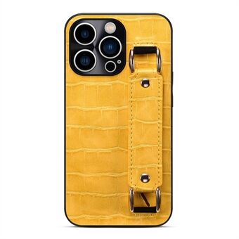 For iPhone 13 Pro 6.1 inch DW PU Leather Coated TPU Case Crocodile Texture Hand Strap Kickstand Card Holder Slot Cover