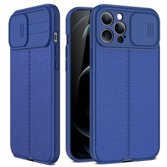 For iPhone 13 Pro 6.1 inch Litchi Texture Anti-fingerprint Slide Camera Cover PC+TPU Cell Phone Case