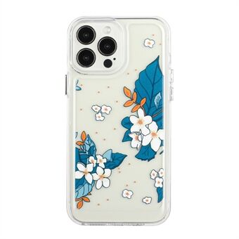 Flower Series for iPhone 13 Pro 6.1 inch Electroplated Metal Buttons Flower Pattern Printed 2mm Thickened Anti-fall Acrylic+TPU Phone Case