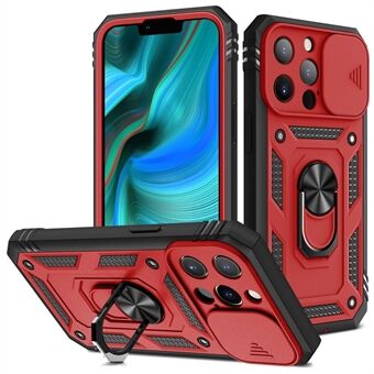 Voor iPhone 13 Pro 6.1 inch Ingebouwde Kickstand Sliding Camera Cover PC + TPU slijtvaste Telefoon Case Protector met Card Clot