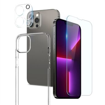 NORTHJO Voor iPhone 13 Pro 6.1 inch Transparante TPU Telefoon Case met 9H Gehard Glas Achter Lens Cover Screen Protector
