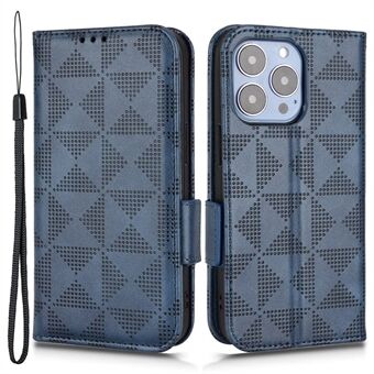 Voor iPhone 13 Pro 6.1 inch Opvouwbare Stand Ontwerp Driehoek Patroon Bedrukt Telefoon Case Portemonnee Lederen Cover met Riem