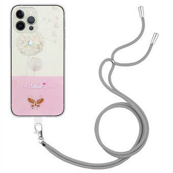 Voor iPhone 13 Pro 6.1 inch Reliëf Gelakt Vlinder TPU Case Slim Fit Ontwerp Beschermende Telefoon Cover met Lanyard: