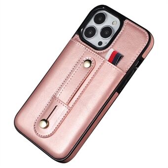 Voor iPhone 13 Pro 6.1 inch PU Leer Gecoat TPU Telefoon Shell Card Slot Grip Strap Kickstand Beschermhoes: