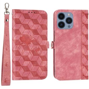 Voor iPhone 13 Pro 6.1 inch PU Lederen Beschermende Telefoon Case Bedrukt Spider Rhombus Patroon Stand Flip Wallet Cover met Riem:
