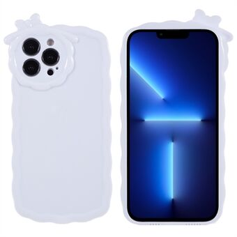 Effen witte TPU-telefoonhoes voor iPhone 13 Pro 6,1 inch, glanzende beschermende achterkant met 3D Cartoon Monster-ontwerp