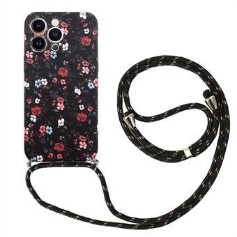 Voor iPhone 13 Pro 6,1 inch IMD bloemenpatroon bedrukte telefoonhoes Flexibele TPU-beschermhoes met draagkoord
