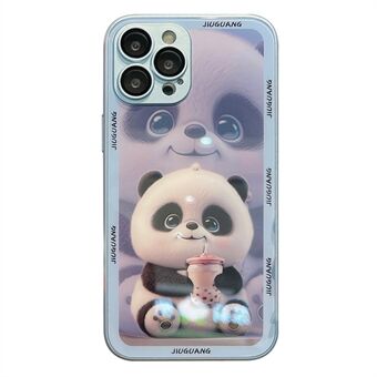 Anti-val Cover voor iPhone 13 Pro Milk Tea Panda patroon afdrukken gehard glas + TPU telefoonhoes met lensfilm