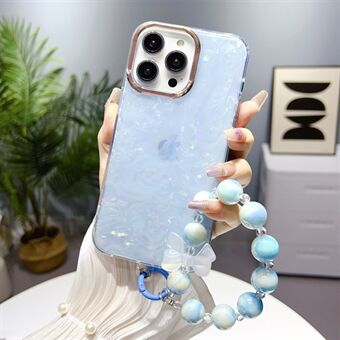 Voor iPhone 13 Pro 6,1 inch TPU+PC Cover IMD Shell Pattern Phone Case met Pearl Hand Chain