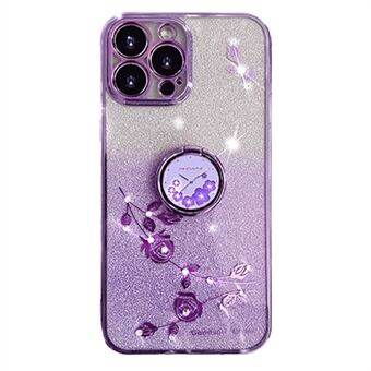 Cellphone Guard TPU-hoesje voor iPhone 13 Pro 6,1 inch, Ring Bloemenpatroon Glitter achterkant