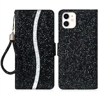 Sparkling Powder Leather Wallet Phone Stand Case met riem voor iPhone 13 mini 5,4 inch
