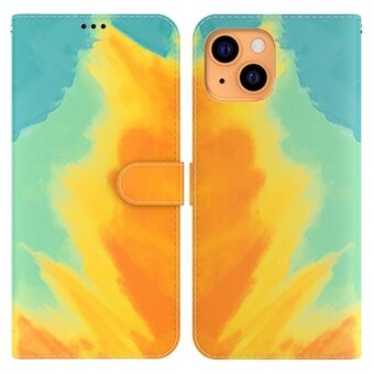 Stijlvol aquarelpatroonontwerp PU lederen portemonnee Stand beschermhoes voor iPhone 13 mini 5,4 inch