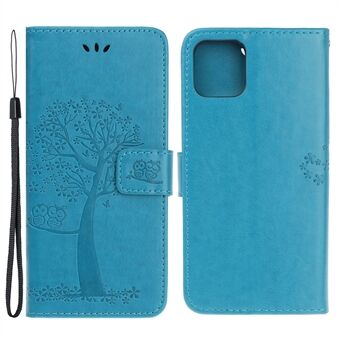 Wallet Stand Leather Case met uil en boom bedrukt voor iPhone 13 mini 5,4 inch
