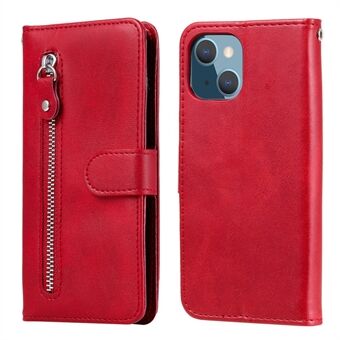 Valbestendig leren portemonnee telefoonhoesje met rits voor iPhone 13 mini - Rood