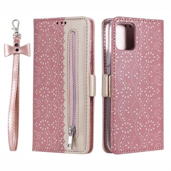 Volledig beschermende anti-val portemonnee met rits en kanten leren hoesje voor iPhone 13 mini - Roze