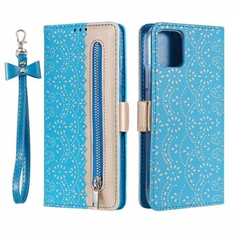 Volledig beschermende anti-val portemonnee met ritssluiting en kanten lederen hoes voor iPhone 13 mini - Blauw