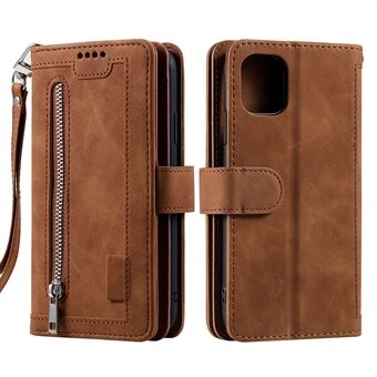 9 kaartsleuven Design lederen portemonnee Stand telefoonhoesje met polsband voor iPhone 13 mini 5,4 inch