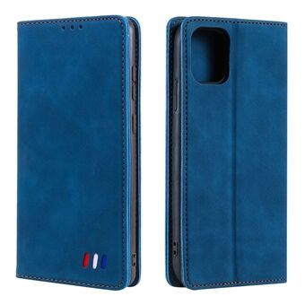 001 Series Auto-absorbed Skin-touch Feeling Leather Full Protection Wallet Phone Case voor iPhone 13 mini - Blauw