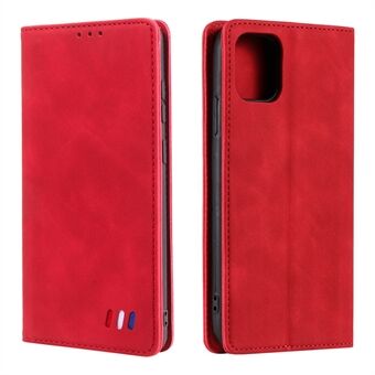 001-serie auto-absorbed skin-touch gevoel lederen portemonnee telefoonhoesje met volledige bescherming voor iPhone 13 mini - rood