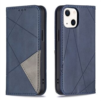 Geometrische Splice Patroon Kaarthouder Stand Ontwerp Lederen Telefoon Case Shell voor iPhone 13 mini 5.4 inch