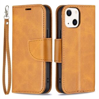 Effen kleur lederen portemonnee-hoesje telefoonhoes met riem voor iPhone 13 mini 5,4 inch