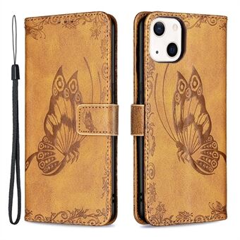 Opdruk Butterfly PU Stand Wallet Flip Case Cover met polsbandje voor iPhone 13 mini 5,4 inch