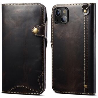 Allround beschermende portemonneehoes van echt leer met riem voor iPhone 13 mini 5,4 inch