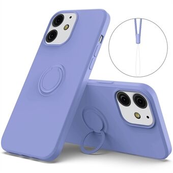 360° roterende Ring ondersteuning ontwerp valbestendig milieuvriendelijke vloeibare siliconen telefoon beschermhoes shell met handige riem voor iPhone 13 mini - paars