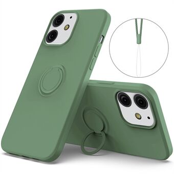 360 ° roterende Ring ontwerp valbestendig milieuvriendelijk vloeibaar siliconen telefoon beschermhoes shell met handige riem voor iPhone 13 mini - groen